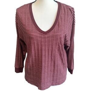 Anthropologie Hannah Pink & Red Stripe V Neck Blouse Women's Small
